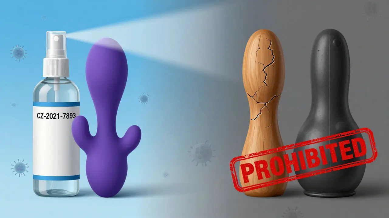 Porovnání bezpečných a zakázaných materiálů pro tantrické pomůcky.