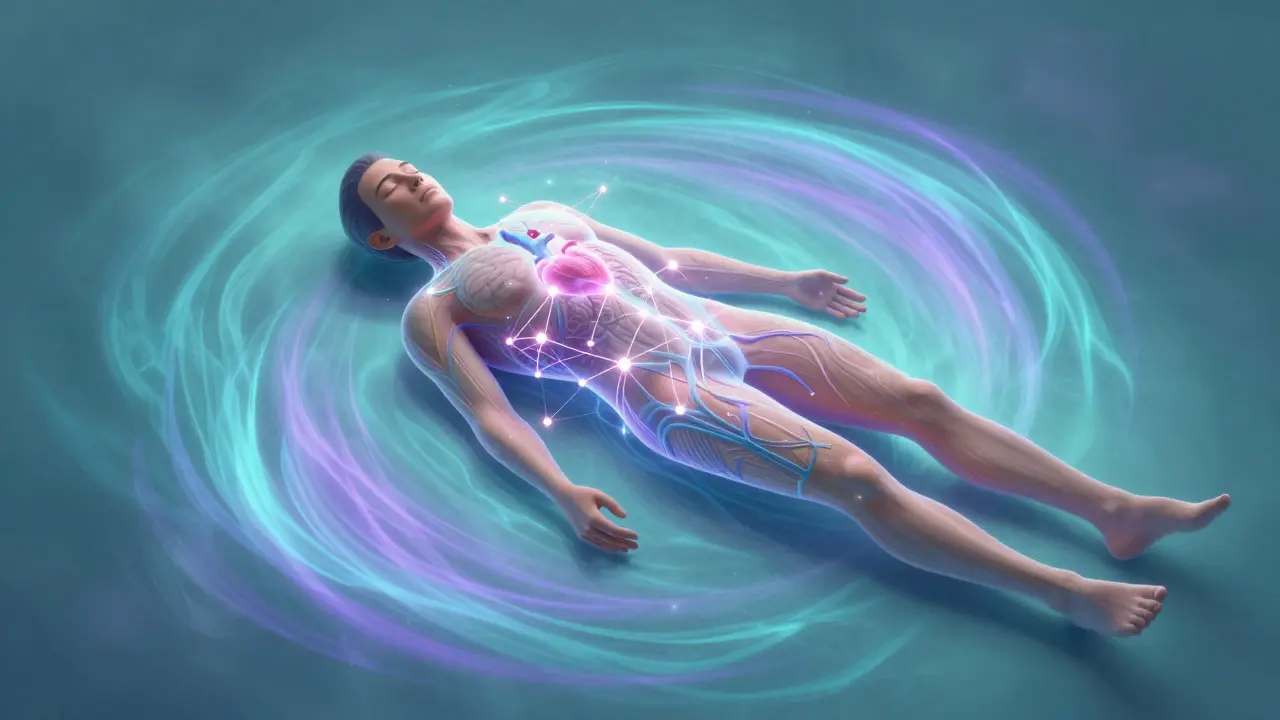 Umělecký obraz uvolnění stresu a aktivace neuronálních spojení v těle.