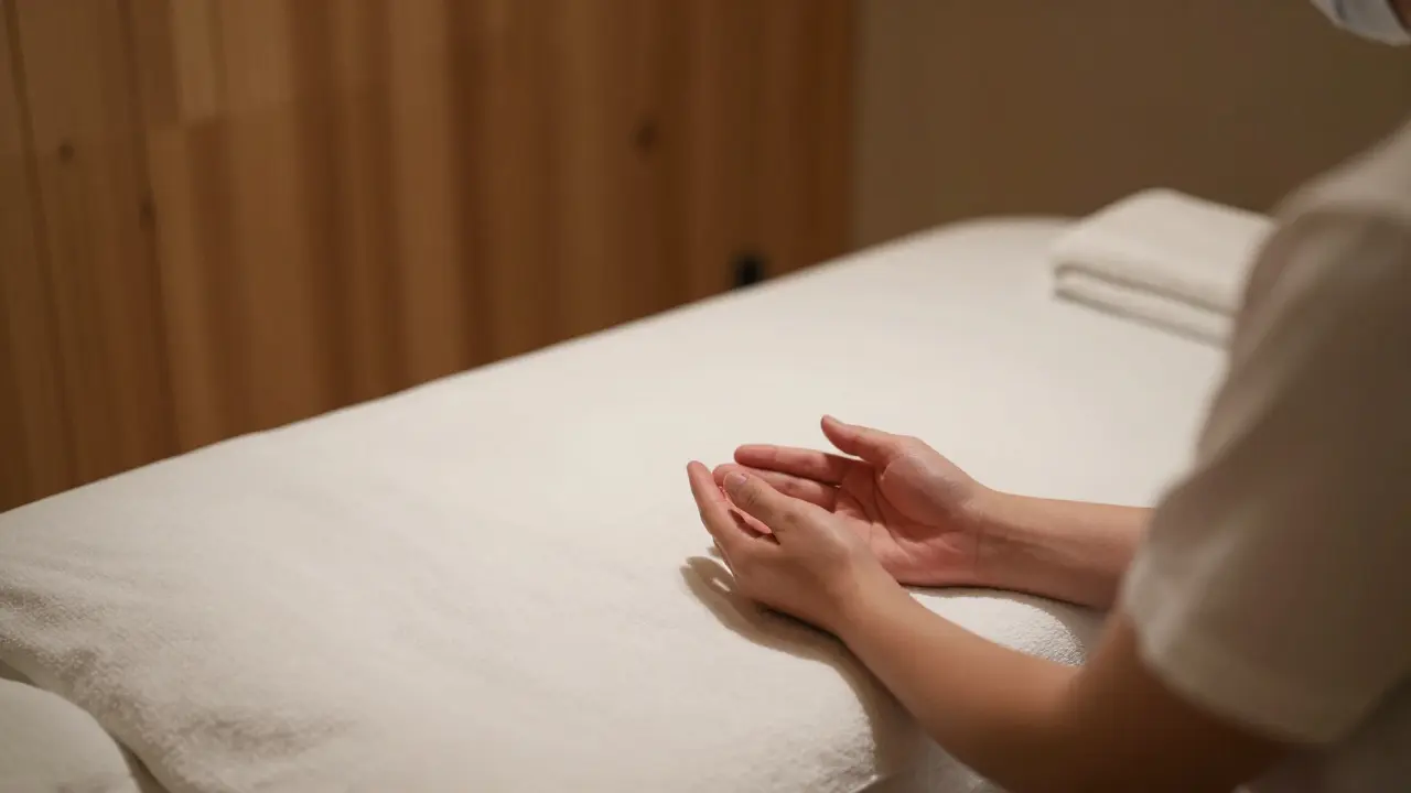 Klidná masážní místnost s důrazem na bezpečí a mindfulness