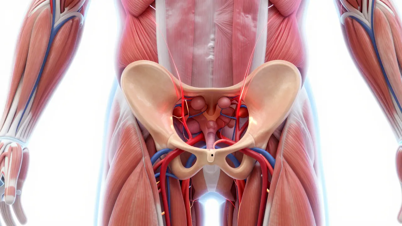 Abstraktní vizualizace prokrvení pánevního dna a prostaty