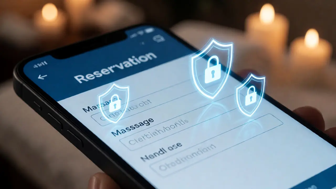 Digitální zámky chrání citlivá data při rezervaci masáže na telefonu.