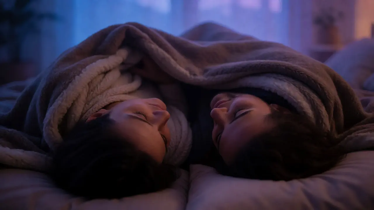 Pár leží pod dekou po masáži, obklopen tichou atmosférou a pocitem bezpečí.